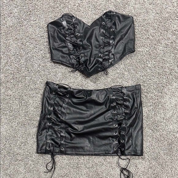 Black Lace-Up Skirt set club wear rave wear - Picture 2 of 5